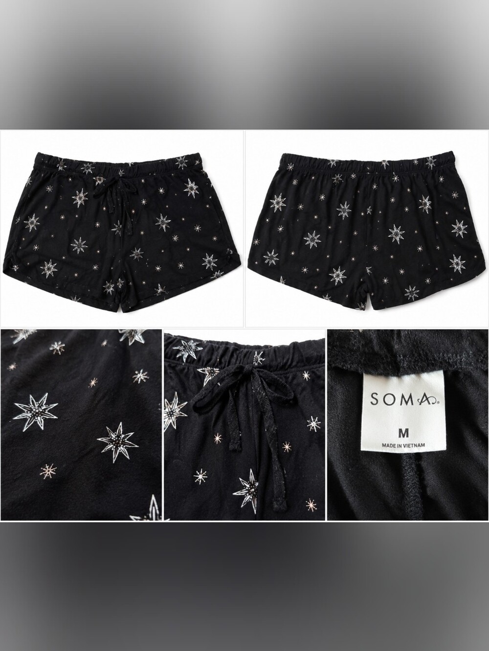 SOMA Women's Black Star Print Sleep Shorts Size M | Soft Lounge Pajama Shorts